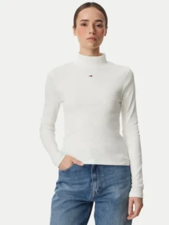 Tommy Jeans Bluzka Essential DW0DW19830 Biały Slim Fit