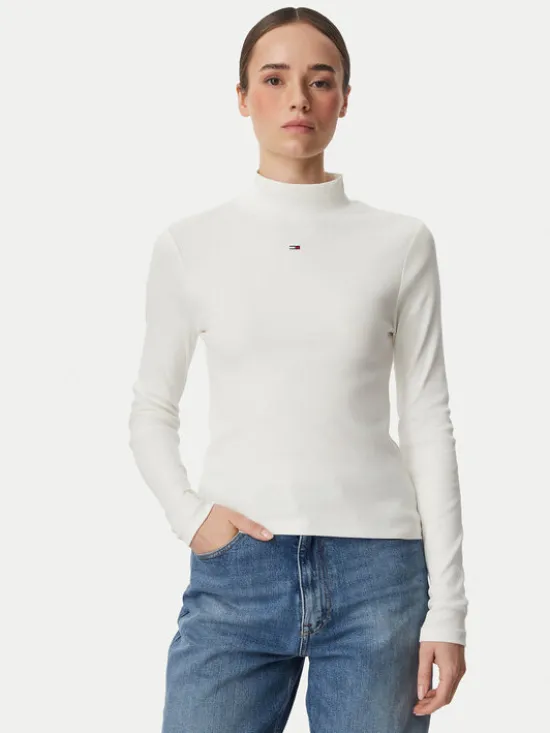 Tommy Jeans Bluzka Essential DW0DW19830 Biały Slim Fit