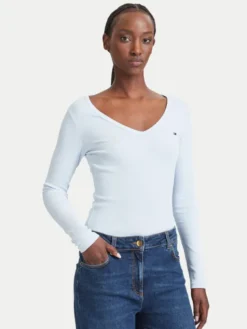 Tommy Jeans Bluzka Essential DW0DW17990 Niebieski jasny Slim Fit