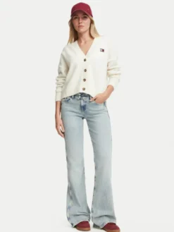 Tommy Jeans Kardigan Fluffy Badge DW0DW23830 Biały Regular Fit