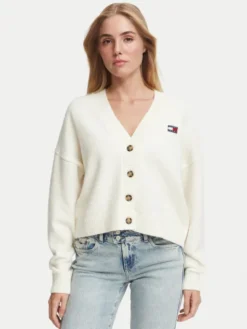 Tommy Jeans Kardigan Fluffy Badge DW0DW23830 Biały Regular Fit
