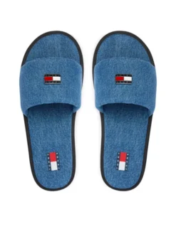 Tommy Jeans Klapki Tjw Padded Denim Casual Slide EN0EN03020 Niebieski