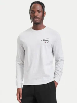 Tommy Jeans Longsleeve DM0DM23546 Szary jasny Slim Fit