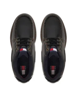 Tommy Jeans Półbuty Archive '01 Boat Shoe Leather EM0EM01651 Czarny