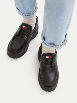Tommy Jeans Półbuty Archive '01 Boat Shoe Leather EN0EN03003 Czarny