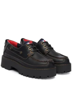 Tommy Jeans Półbuty Archive '01 Boat Shoe Leather EN0EN03003 Czarny