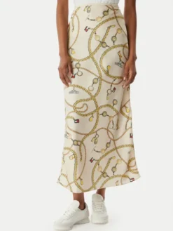 Tommy Jeans Spódnica maxi Chain Print DW0DW22298 Beżowy jasny Slim Fit