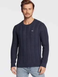 Tommy Jeans Sweter Cable DM0DM15059 Granatowy Regular Fit