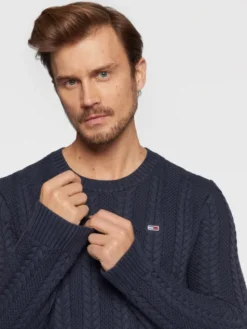 Tommy Jeans Sweter Cable DM0DM15059 Granatowy Regular Fit