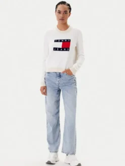 Tommy Jeans Sweter Colorblock Flag DW0DW20970 Biały Regular Fit