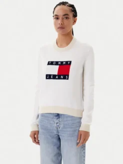 Tommy Jeans Sweter Colorblock Flag DW0DW20970 Biały Regular Fit