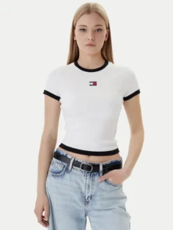 Tommy Jeans T-Shirt Badge DW0DW22575 Écru Slim Fit