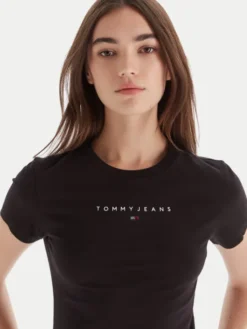 Tommy Jeans T-Shirt Bling Linear DW0DW21550 Czarny Slim Fit