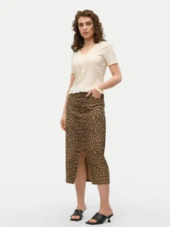 Vero Moda Spódnica jeansowa Veri 10331065 Brązowy Regular Fit