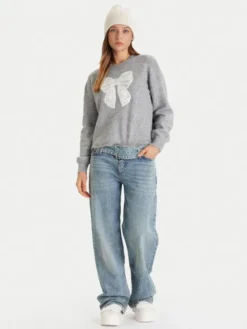 Vero Moda Sweter Ivory 10342072 Szary Regular Fit