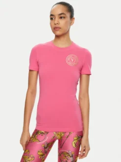 Versace Jeans Couture T-Shirt 78HAHT00 Różowy Regular Fit