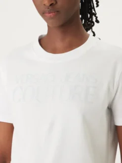 Versace Jeans T-Shirt 80HAHT09 Biały Regular Fit