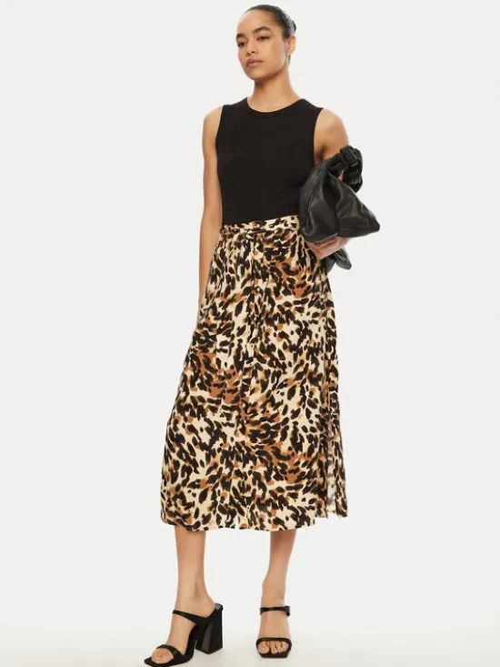 YAS Spódnica midi Savanna 26028279 Brązowy Regular Fit