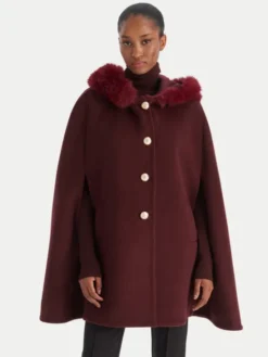 YES LONDON Płaszcz wełniany CD1223 Bordowy Regular Fit