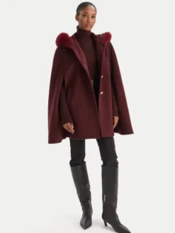 YES LONDON Płaszcz wełniany CD1223 Bordowy Regular Fit