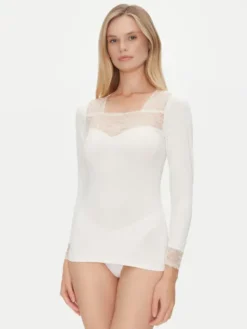 Ysabel Mora Koszulka piżamowa 19049 Écru Slim Fit